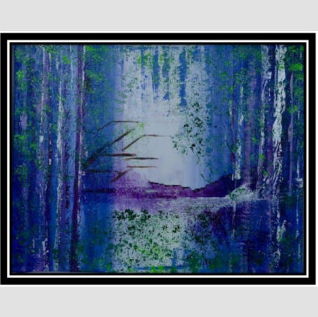 Abstract waterfall and forest landscape